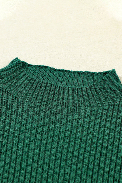 Ribbed Mock Neck Patch Pocket Drop Shoulder Short Sleeve Sweater